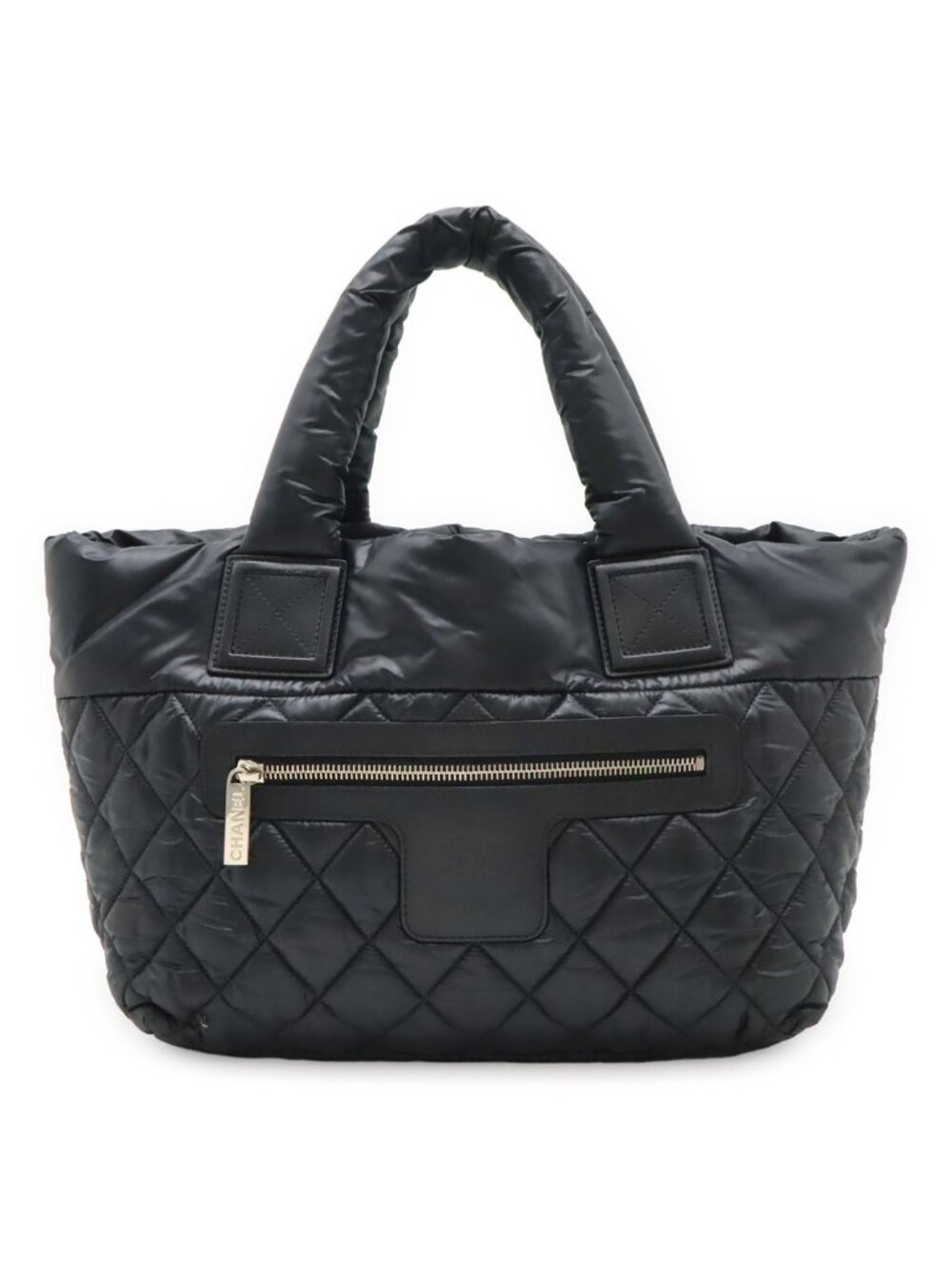 Chanel Coco Cocoon Small Tote Quilted Nylon Leather Black Silver
